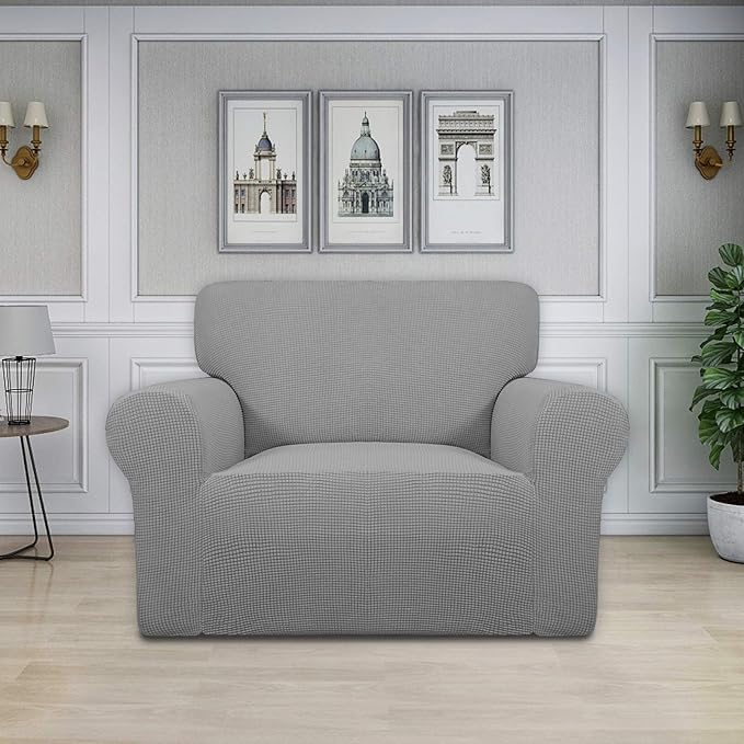 Easy-Going Stretch Oversized Chair Slipcover with Arm Washable Light Gray