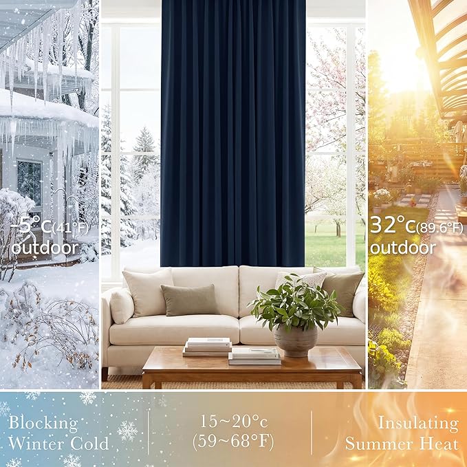 PONY DANCE Small Window Curtains - 36 inch Length Short Kitchen Curtain Tiers Rod Pocket Blackout Panels for Basement/Bedroom, W 42" x L 36", Navy Blue, 2 Pieces