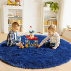 ONASAR Navy Blue Round Area Rug 4ft, Soft Bedroom Circle Rugs Floor Mat for Kids Girls Boys Teen Room, Fluffy Plush Shaggy Carpet for Baby Nursery Living Room Playroom Dorm Home Decor