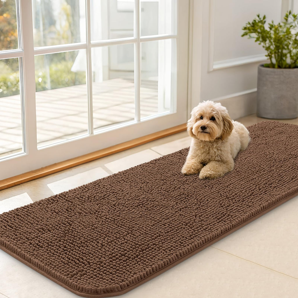 OLANLY Dog Door Mat for Muddy Paws 59x20, Super Absorbent Chenille Mud Mat