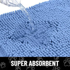 Smiry Dog Door Mat for Muddy Paws, Absorbent Dirt Trapper Non Slip Quick Dry Washable Chenille Mat for Mud Dogs, Entry Rug for Indoor and Outdoor (30x20 Inches, Cornflower Blue and White)