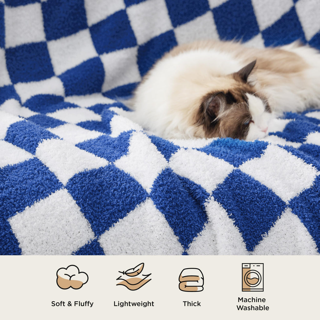Bedsure GentleSoft Checkered Throw Blanket for Couch - Super Soft Cozy & Warm Knit Navy Blue Blankets, Breathable, Lightweight & Fluffy Plaid Blanket for Bed, Sofa, Gifts for Women Men, 50x60 Inches