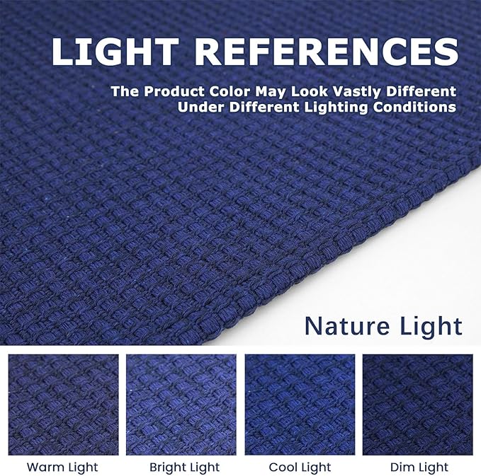 KOZYFLY Washable Area Rug 6x9 ft Rubber Backed Non Slip Rugs for Living Room Braided Cotton Bedroom Rug Woven Office Rugs Indoor Floor Carpets for Dining Bedroom Living Room, Royal Blue/Navy