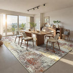 Living Room Rug 9x11 Beige Area Rugs Machine Washable Abstract Boho Large Rug Non-Slip Non-Shedding Faux Wool Indoor Vintage Carpet for Bedroom, Classroom, Dining Room, Kids Playroom