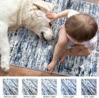 Lansny Modern Abstract 5x7 Machine Washable Area Rug Non-Slip Soft Bedroom Living Romm Rug Grey Blue White Thin Print Faux Wool Floor Carpet Throw Rugs for Nursery Playroom Dining Room Indoor