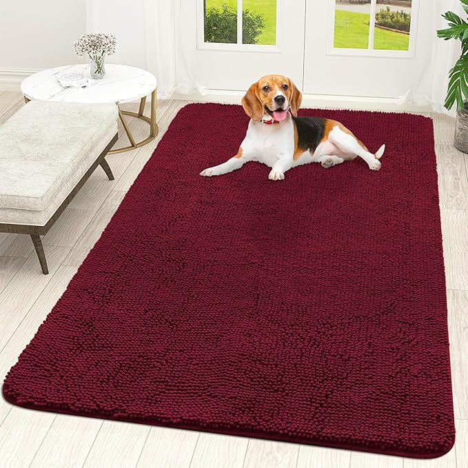 OLANLY Dog Door Mat for Muddy Paws 59x35, Super Absorbent Chenille Mud Mat