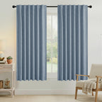 RYB HOME Smoky Blue 100% Blackout Curtains 63 Inch Long for Bedroom