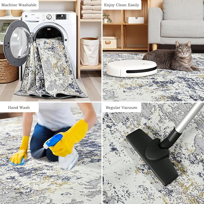 Toneed Washable 5x7 Area Rug with Non-Slip Backing for Living Room