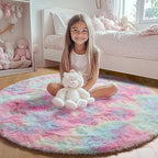 ONASAR Rainbow Round Rugs 6ft for Living Room Bedroom, Fluffy Circle Area Rug for Kids Girls Boys Teen, Soft Plush Shaggy Carpet for Nursery Dorm Classroom Playroom Home Decor Aesthetic