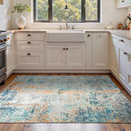Area Rug 4x6 Blue Rug Washable Boho Rugs Non Slip Low Pile Abstract Small Carpet for Entryway, Bedroom, Kitchen, Classroom, Kids Room, Office, Dorm, Dining Room