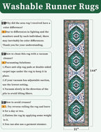 SERISSA Runner Rug for Hallways, 2'6"x12' Washable Non Slip Kitchen Runner Rug, Extra Long Boho Rug Ultra Soft Vintage Green White Print Floor Carpet for Bedroom Hallway Entryway Bathroom Laundry Room