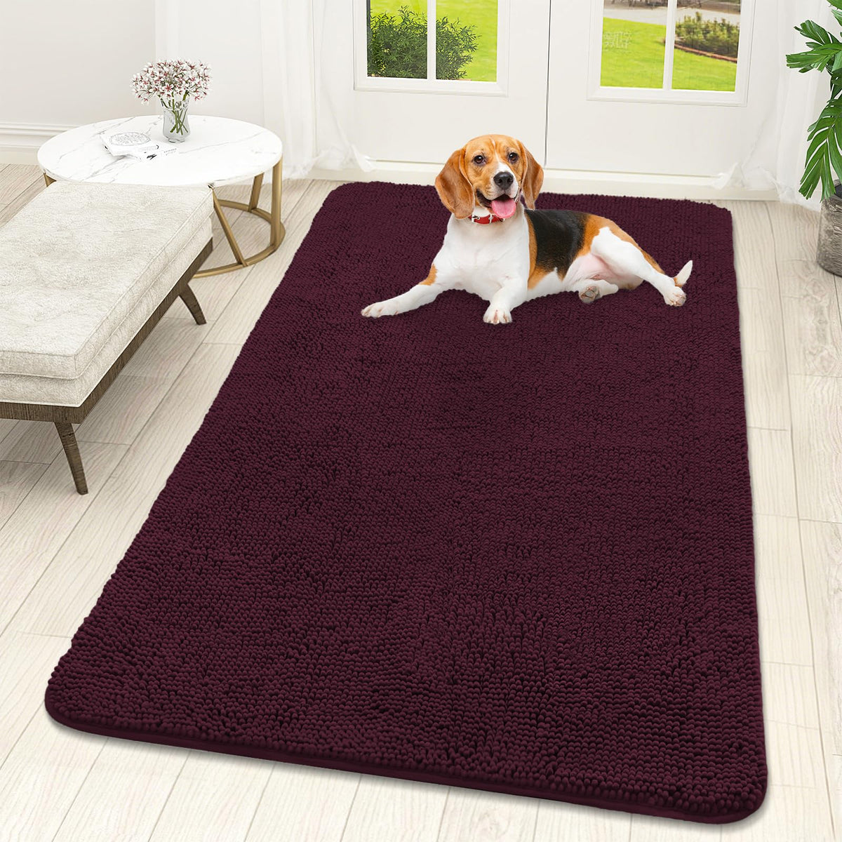 OLANLY Dog Door Mat for Muddy Paws 59x32, Super Absorbent Chenille Mud Mat