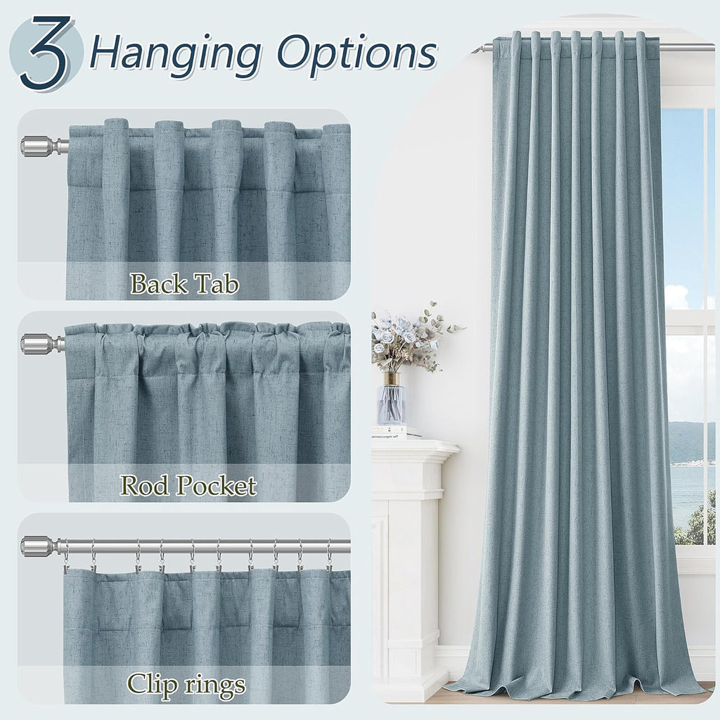 Guken Blue 100% Blackout Curtains 92 Inch Length 2 Panels Set for Living Room Bedroom Back Tab Thermal Insulated Black Out Linen Drapes Room Darkening Window Curtains 92 Inches Long Dusty Blue