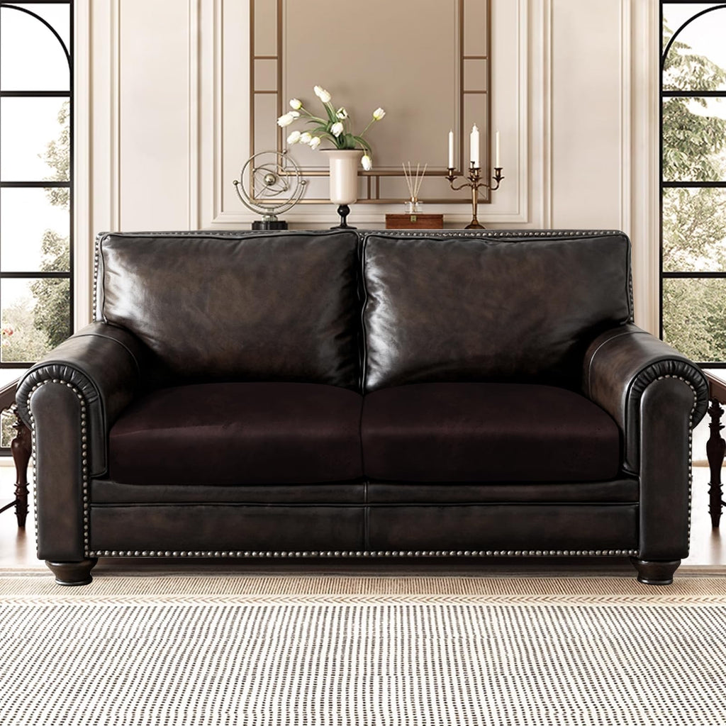 ANARACHON Leather Look Couch Cushion Covers Sofa Seat Slipcovers Sets Couches Furniture Protector for Sectional Armchair Loveseat Pets Kids Stretch Spandex Fabric (2 Cushion Loveseat, Chocolate)