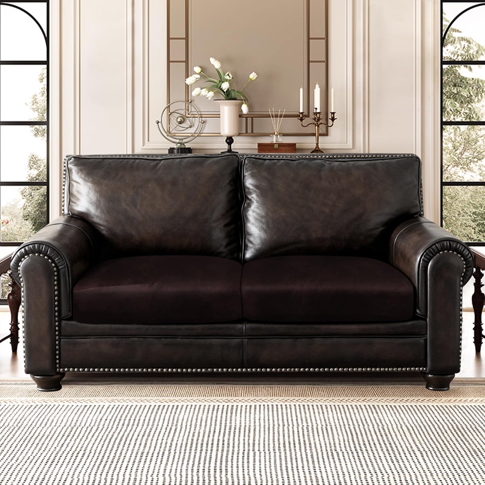 ANARACHON Leather Look Couch Cushion Covers Sofa Seat Slipcovers Sets Couches Furniture Protector for Sectional Armchair Loveseat Pets Kids Stretch Spandex Fabric (2 Cushion Loveseat, Chocolate)