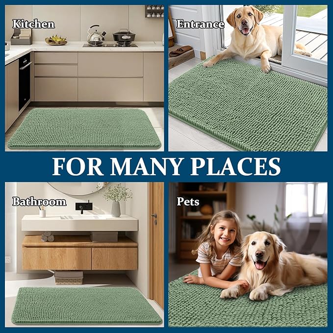 OLANLY Dog Door Mat for Muddy Paws 30x17, Super Absorbent Chenille Mud Mat