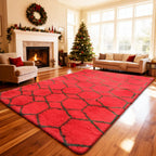 5x8 Shag Area Rug for Bedroom,Red and Green Fluffy Rugs for Living Room