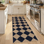 Lahome Colette Checkered Easy Jute Runner Rug, 2x6 Kitchen Mats for Floor Washable Entryway Runner, Checkerboard Black Indoor Outdoor Carpet for Hallway 6ft Entry Laundry
