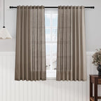 Nanspring Dark Taupe Linen Sheer Curtains 54 Inch Length 2 Panel Set Back Tab Rod Pocket Semi Sheer Light Filtering Short Curtain Soft Elegant Aesthetic Small Window Drapes for Bathroom 52x54