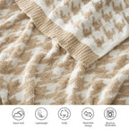 Snuggle Sac Throw Blanket for Couch, Reversible Super Soft Warm Blankets Cozy Knit Fuzzy Plush Lightweight Throws for Sofa, Bed, Camping,Houndstooth Beige,50x60 inches