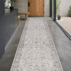 Hazo Haus Light Gray Washable 2'6"x10' Wide Hallway Runners, Kitchen Runner Rug, Non-Slip & Stain Resistant 10ft Long Floor Rug, Neutral Boho Floral Décor