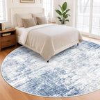IOHOUZE Abstract Round Area Rug 8 Ft Washable Circle Rugs Large Round Rug Non Slip Thin Soft Circle Rugs, Printed Faux Wool Floor Carpet for Bedroom Living Room Dining Room Nursery, Light Blue Grey