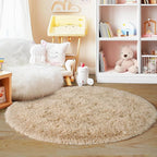 Quntue 6‘x6’ Beige Round Rug for Bedroom, Ultra Soft Fluffy Circle Rug for Kids Girls Boys Room, Cute Shag Rugs for Living Room Playroom Tent Castle Home Decor Rug
