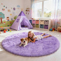 Purple Fluffy Round Area Rugs for Bedroom,3'X3'Shag Circle Small Area Rugs