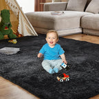 8x10 Feet Large Area Rug, Shag Fluffy Bedroom Carpet, Soft Rugs for Nursery, Furry Rugs for Girls Boys Kids Room, Extra Large Fuzzy Rug, Shag Carpet, Black
