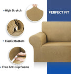 KEKUOU Stretch Oversized Sofa Slipcover 1 Piece Couch Sofa Cover (94"-110") Furniture Protector 4 Seater Sofa with Elastic Bottom for Kids,Pet.Jacquard Checked Pattern Fabric(X Large,Tan)