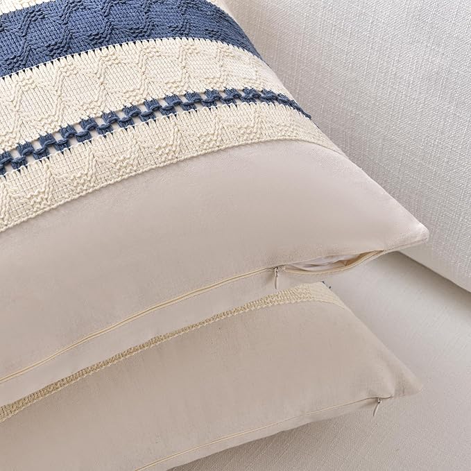 Fancy Homi Set of 1 Dusty Blue Vintage Decorative Throw Pillow Covers 20x20 Inch for Couch Bed Sofa Chair Bedroom, Rustic Retro Square Cushion Case, Modern Farmhouse Boho Living Room Decor Indoors