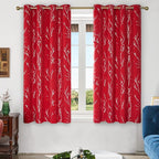 Deconovo Christmas Red Curtains, Blackout Drapes, Soundproof Curtain, Silver Print, 52 x 63 Inch Long, 2 Panels, Machine Washable Window Panel for Living Room Bedroom Festival Party Decoration Kitchen