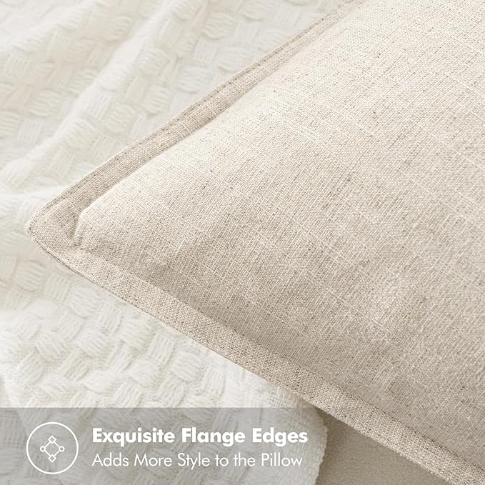 MIULEE Decorative Linen Pillow Covers 16x16 Inch Natural Beige