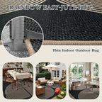 Lahome Enfys Rainbow Easy Jute Outdoor Carpet, Washable Rugs 9x12 for Living Room Patio Large Farmhouse Indoor Outdoor Carpet, Contemporary Black Dining Room Rugs for Under Table Office Backyard