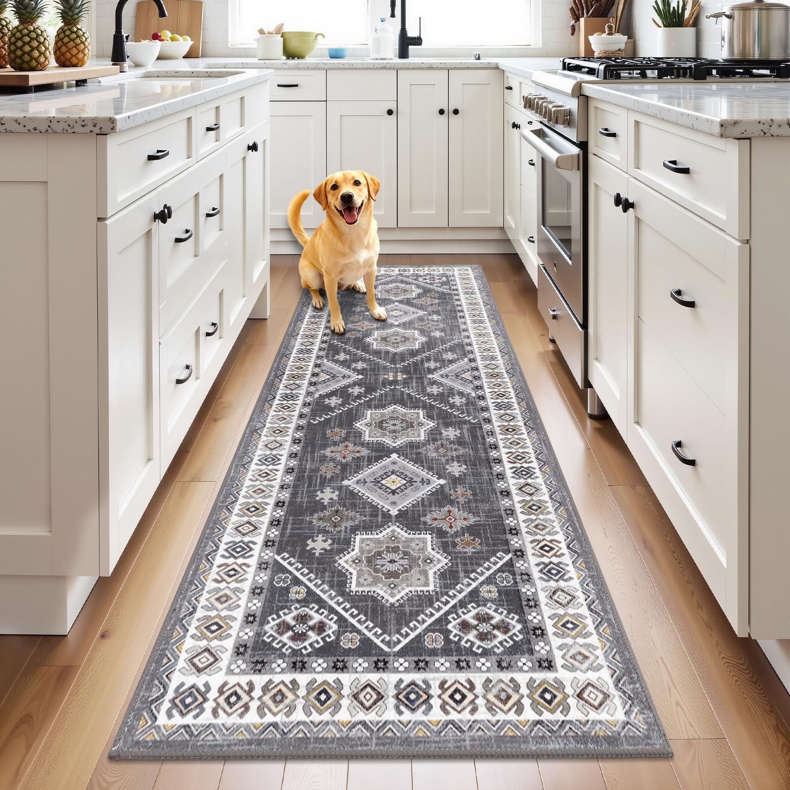 HEBE Boho Kitchen Mats for Floor 24''x72'', Non Slip Washable Runner Rug