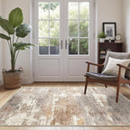3x5 Washable Entryway Area Rug: Modern Abstract Small Runner Rug Indoor Soft Non Slip Rug for Living Room Low Pile Thin Floor Carpet for Kitchen Dining Room Bedroom Home Office Decor(3x5,Brown/Brick)