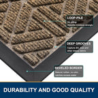 Smiry Front Door Mat Outside Entrance, Heavy Duty Sturdy Natural Rubber Doormat, Trap Dirt and Moisture, Easy Clean Low Profile Mats for Indoor Outdoor Entry, Grid Geometric (35x23, Brown)