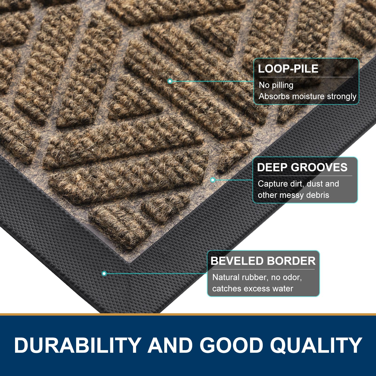 Smiry Front Door Mat Outside Entrance, Low Profile Rubber Doormat, 29.5x17