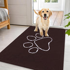 OLANLY Dog Door Mat for Muddy Paws 44x32, Paw Print Design, Absorbs Moisture and Dirt, Absorbent Non-Slip Washable Doormat, Quick Dry Chenille Mud Mat for Dogs, Entry Indoor Entryway Carpet, Brown