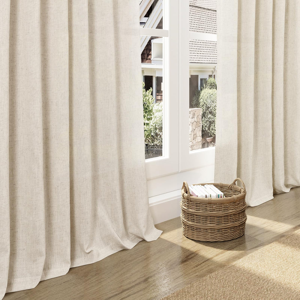 Linen Curtains for Living Room 72 Inches Long Modern Farmhouse Decor Light Filtering Semi Sheer Curtain Back Tab Neutral Luxury Rustic Burlap Coastal Drapes for Bedroom Office 52x72, 2 Panels