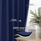 Guken 100% Blackout Curtains 120 Inch Length 2 Panels Set for Living Room Bedroom Back Tab Thermal Insulated Black Out Linen Drapes Room Darkening Window Curtains Classic Blue 52x120