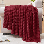 BEDELITE 3D Ribbed Burgundy Fleece Throw Blanket for Couch, 50x60 Inch