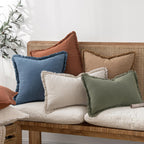 MIULEE Linen Fringe Decorative Euro Throw Pillow Covers Blue Ashes 22x22