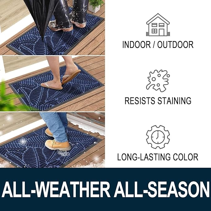 Colorxy Waterproof Doormat, Sturdy Natural Rubber Front Indoor Mat, Non Slip Low Profile Indoor Outdoor Door Mats, Stain and Fade Resistant Floor Mat, Easy Clean Patio Entrance Mat, 59''x23'', Navy