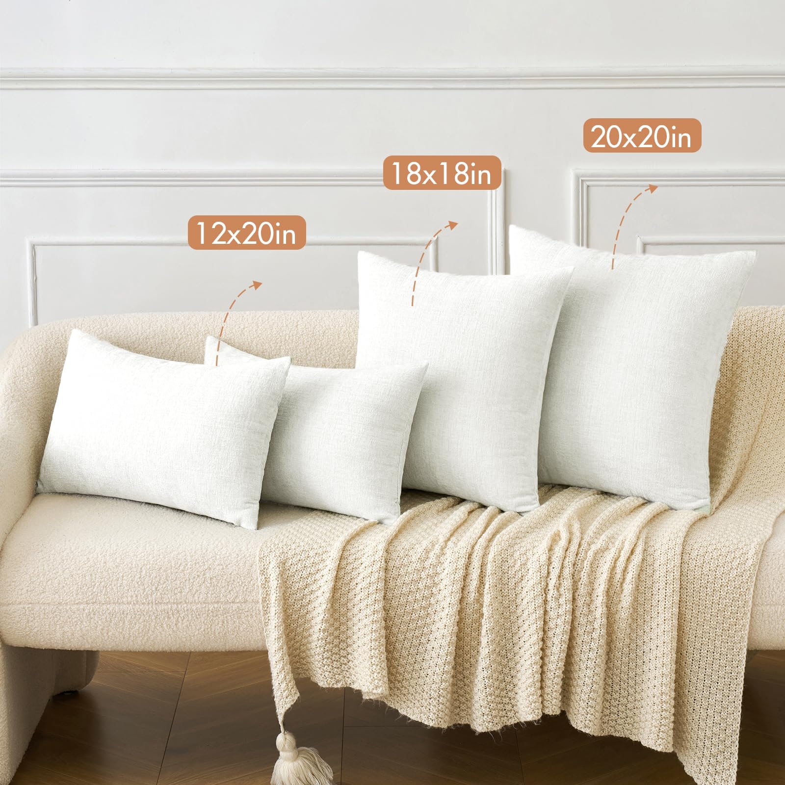 MIULEE Soft Chenille Throw Pillow Covers White 18x18 Inch Pack of 2