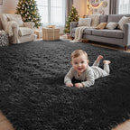 4x6 Fluffy Shag Area Rugs for Living Room Bedroom: Soft Plush Carpet Black