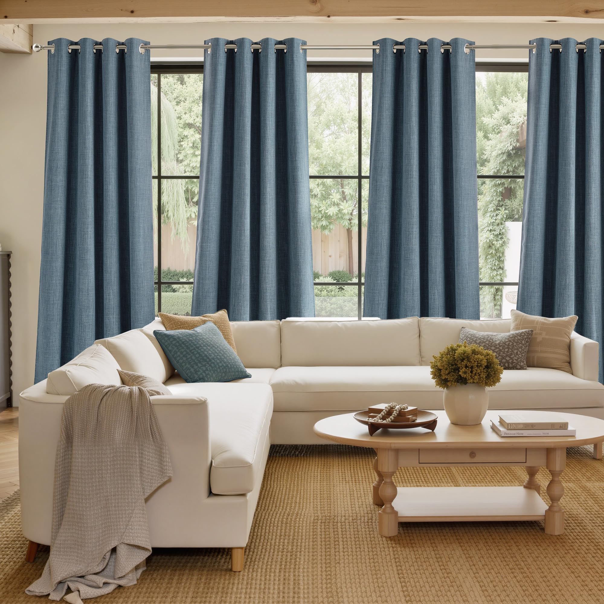 NICETOWN Short Faux Linen Mist Blue Blackout Curtains 63 inches Long for Kitchen - Privacy Panels for Living Room Bedroom, Modern Farmhouse Style Easy Care Grommet Top, 2 Panels, W42 by L63