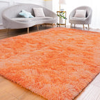 Goideal Fluffy Rug for Bedroom Living Room, 3x5 Orange Area Rugs, Faux Fur Shag Modern Carpet Ultra Soft Girls Boys Room Home Decor, Tie-Dyed