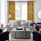 Topfinel 80 Inches Long Custom Mustard Yellow Luxury Curtains for Living Room Bedroom, Blackout Vintage Victorian Curtains Floral Lemon Hummingbird Printed Grommet Drape 80 Inch Length