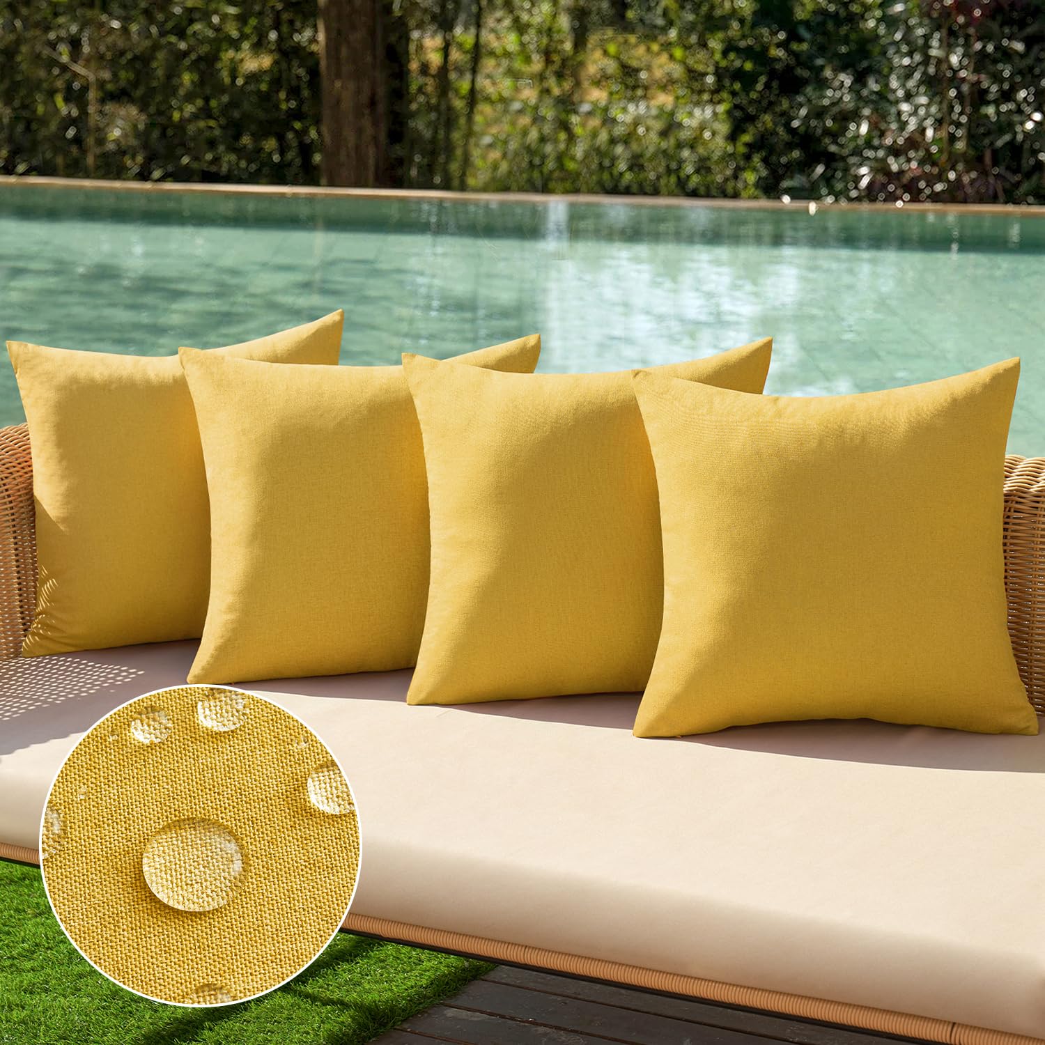 MIULEE Pack of 4 Decorative Outdoor Throw Pillow Covers Linen Waterproof Pillow Covers Summer Farmhouse Cushion Cases for Patio Garden Tent Balcony Couch Sofa 18x18 Inch Yellow